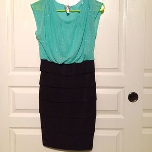 Green and black slim dress